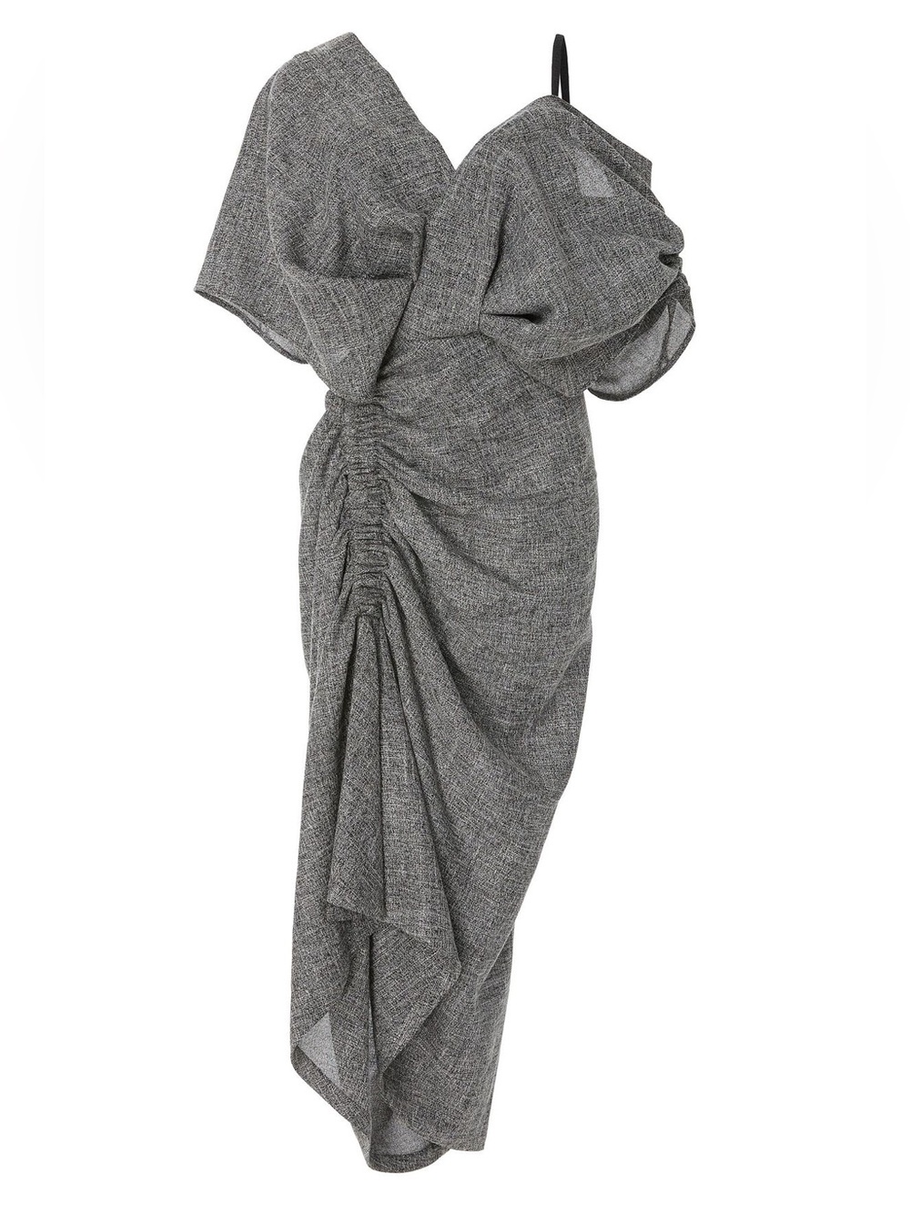 Acler Gray Textured One-Shoulder Ruched Midi Dress